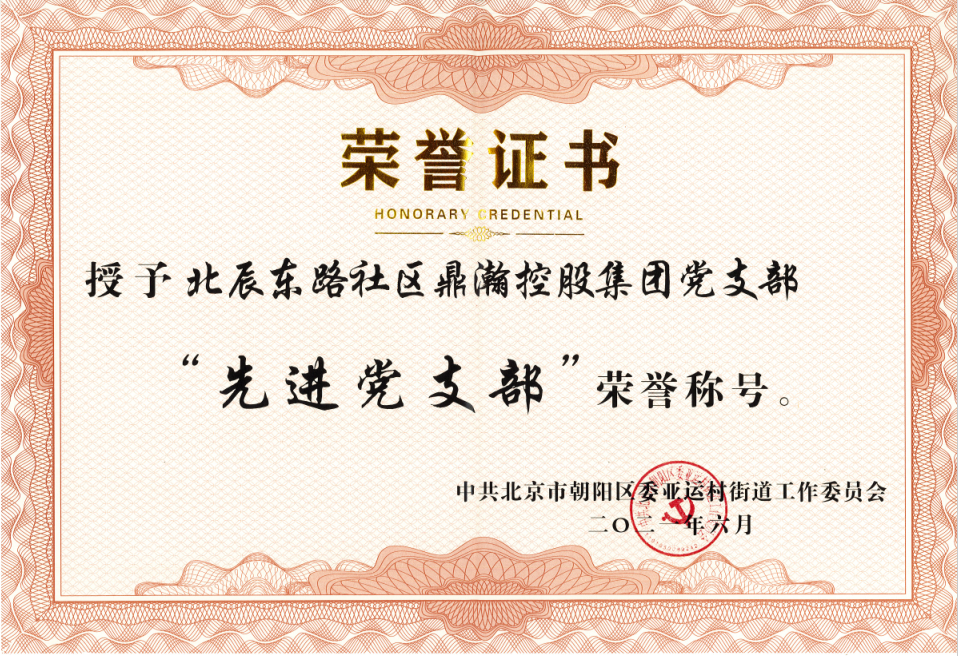 熱烈祝賀鼎瀚控股集團黨支部榮獲“2021年度先進黨支部”榮譽稱号